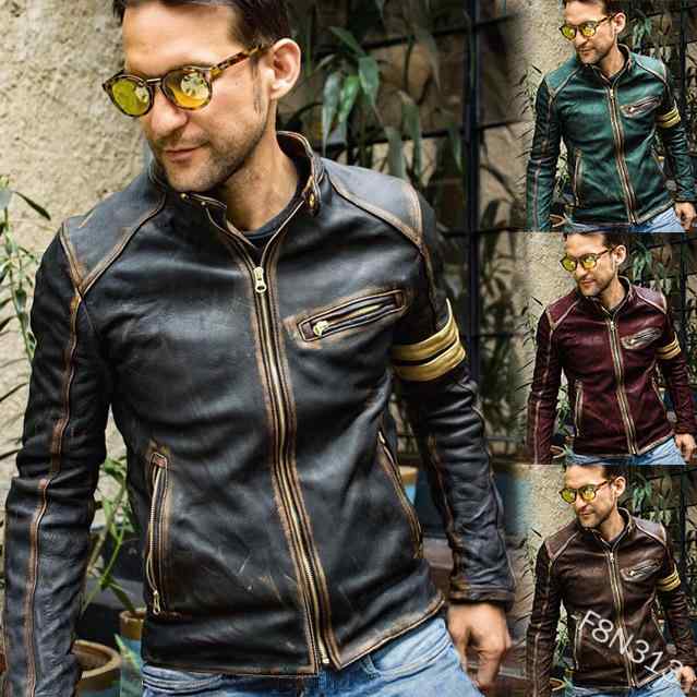 レザージャケット メンズ ライダース スタンドカラー PUレザー スリムフィット ヴィンテージ加工 ジップアップ ブラック スタイリッシュ カジュアル タウンユース 秋冬