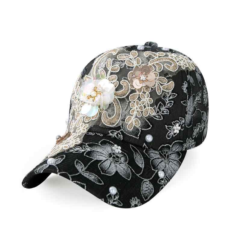 キャップ レディース ベースボールキャップ 花柄 フラワーモチーフ ファッション UVカット 日よけ 日焼け対策 アウトドア カジュアル レジャー 韓国風 春夏秋 ブラック ホワイト ピンク ラインストーン付き