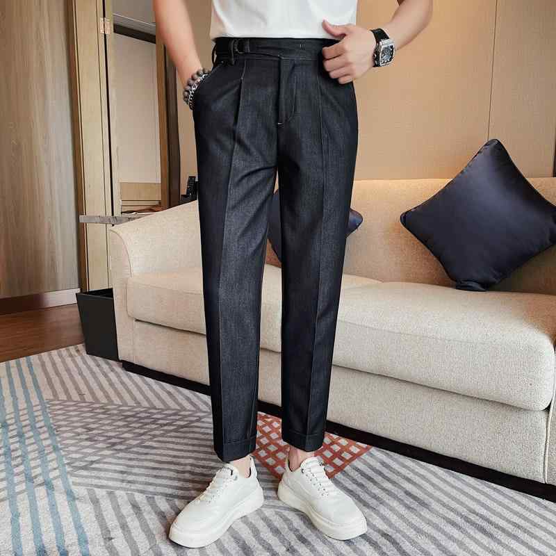 メンズ デニムパンツ 薄手 スリムフィット 9分丈 アンクル丈 ストレート カジュアル スラックス 春夏 ストレッチ ブラック 普段使い 軽ビジネス