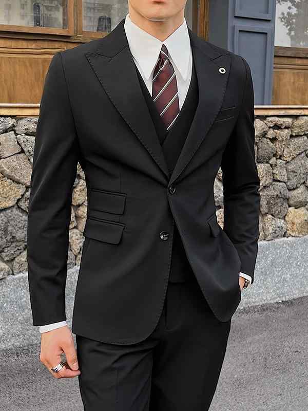 背広 メンズ 成人男性用 スリー天下太平 2つ名取り草 上衣 より良い スラックス 御芽出度 花むこ 礼服 フォーマル 商行為 心地よい 点火装置商行為 か細い填まる ピークドラペル 化繊混紡 春夏 黒いこと うす暗い薄墨色