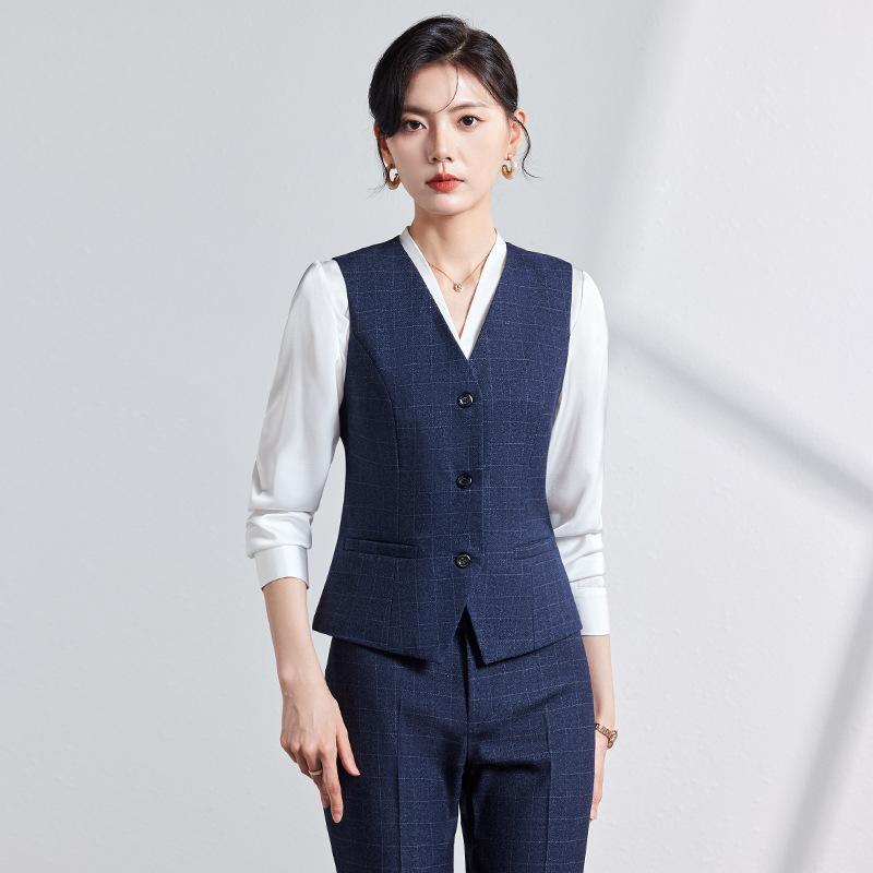 ベスト レディース ビジネス スーツ セットアップ フォーマル オフィス 制服 事務服 銀行制服 Vネック スリム ポリエステル 通勤 きれいめ 管理職 ブラック ネイビー 春秋