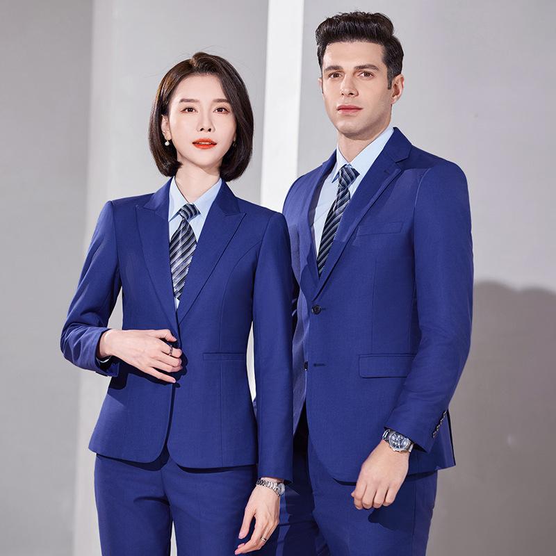 スーツ セットアップ メンズ レディース ロイヤルブルー ビジネス ノーアイロン オフィス 制服 ユニフォーム 企業 団体 ホテル 会社 接客 通勤 上下セット パンツスーツ スカートスーツ ポリエステル レーヨン混 シワになりにくい イージーケア