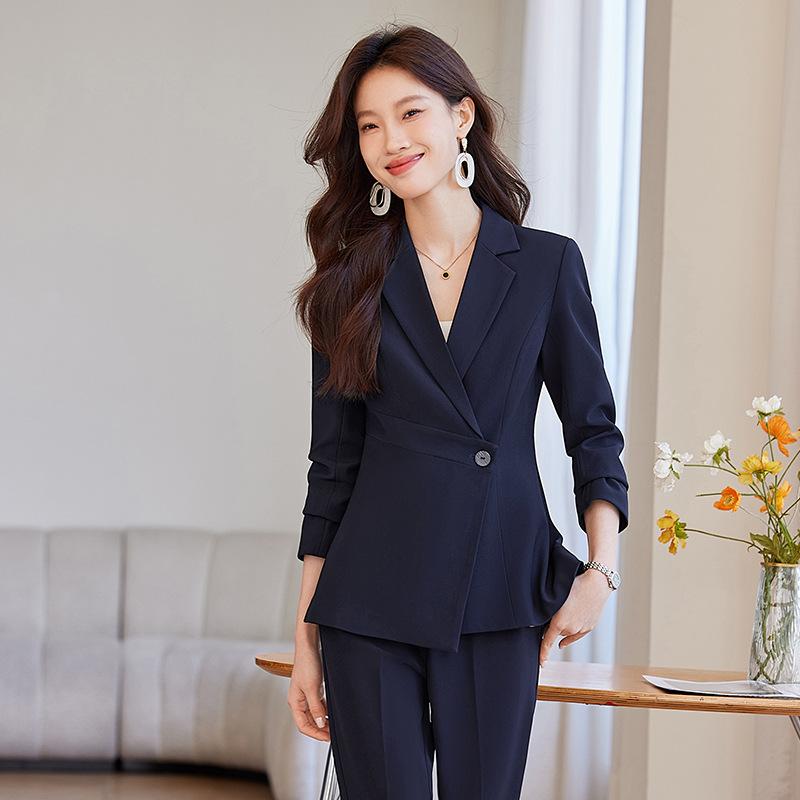 スーツ セットアップ レディース 女性用 ウエストシェイプ ジャケット スリット フレアパンツ ビジネス オフィス フォーマル 通勤 事務服 上品 エレガント きれいめ 高級感 ポリエステル ストレッチ ネイビー ブラック 春秋
