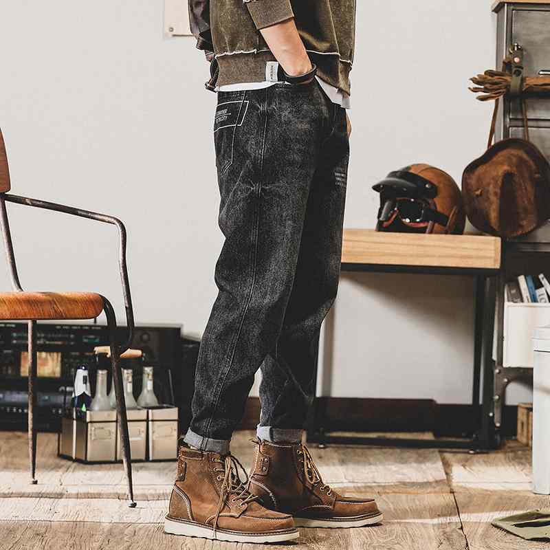 デニムパンツ メンズ アメカジ ゆったり ストレート ジーンズ 春秋 ウォッシュ加工 プリント カジュアル ロングパンツ 綿 ミドルウエスト ジッパーフライ 形態安定加工 立体裁断 チャコールグレー ブルー