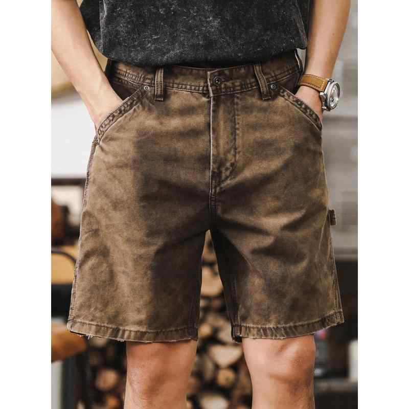 カーゴパンツ メンズ 男性用 ハーフパンツ 膝丈 コットン ヘビーウェイト ウォッシュ ユーズド ダメージ加工 ルーズフィット ストレート アメカジ ミリタリーテイスト 多ポケット 春夏