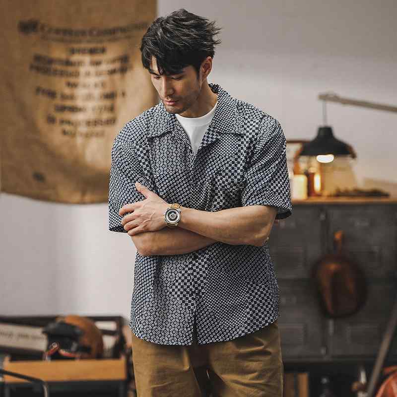 シャツ メンズ 半袖 開襟シャツ ハワイアン 小花柄 カジュアル アメカジスタイル ルーズフィット ゆったり 綿混 ポリエステル シワになりにくい イージーケア 夏