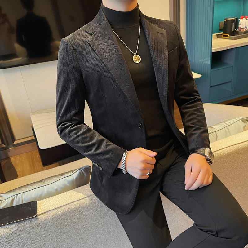 テーラードジャケット メンズ 秋冬 御前上等感 コール天 か細い相応う 心地好い 商行為 ノン鉄 ポリエステル 無地 長袖 レギュラー丈 2つ名取り草 センターベント 黒いこと メンズファッション-コート・ジャケット