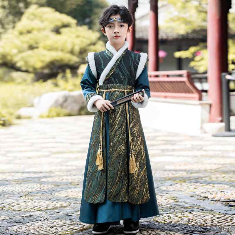 男の子 唐装 秋冬 中国風 民族衣装 古装 漢服 子供服 ジュニア かっこいい おしゃれ お正月 イベント 発表会 フォーマル 裏起毛 ポリエステル