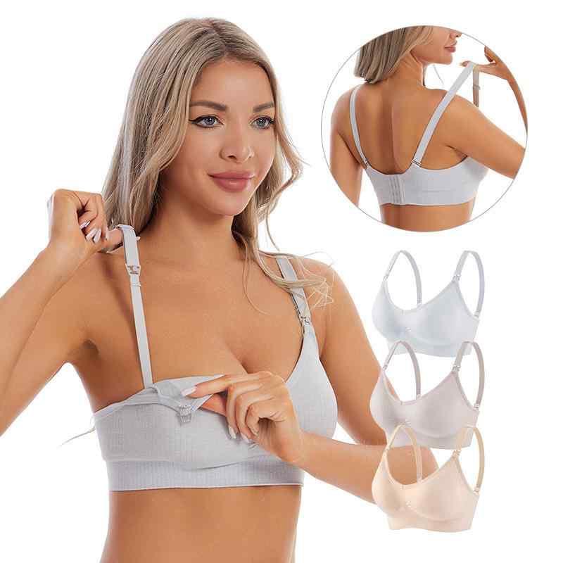 マタニティ 授乳ブラ 春夏 前開き ノンワイヤー シームレス 谷間メイク 垂れ防止 大きめカップ ナイロン素材 シンプル カジュアル 固定ストラップ モールドカップ