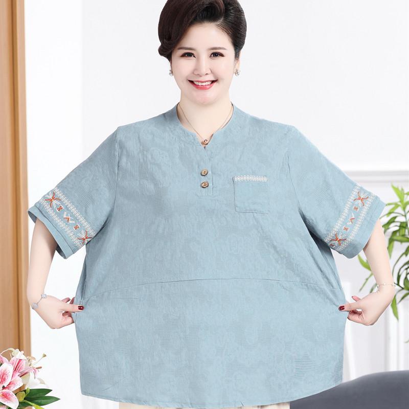 シャツ レディース ママ ミセス シニア 大きいサイズ ゆったり 体型カバー 半袖 プルオーバー ポリエステル 薄手 軽量 無地 レース 透かし編み 春夏 普段着 カジュアル