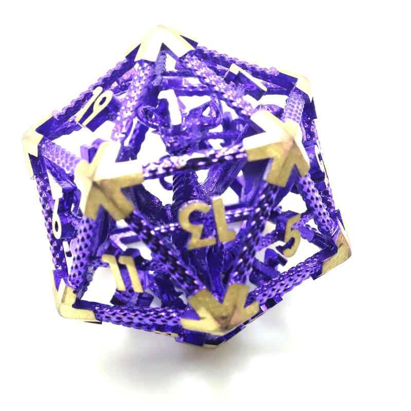 サイコロ ダイス D20 20面体 大型 ビッグサイズ 立体 くり抜き 中空 ドラゴン 龍 卓上ゲーム TRPG ボードゲーム 金属製 銅製 オーロラカラー レッド ブルー パープル ゲーマーズアイテム