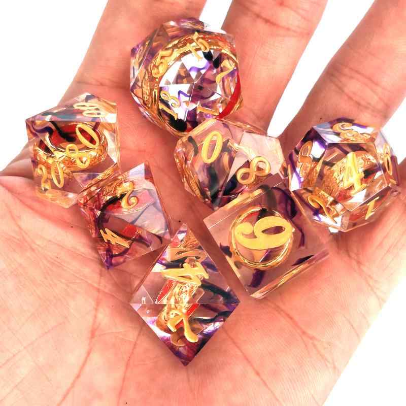 サイコロ ダイス 7個セット ロードオブザリング ダンジョンズアンドドラゴンズ D&D TRPG ボードゲーム用 アナログゲーム 樹脂製 多面体 シャープな角 パープル