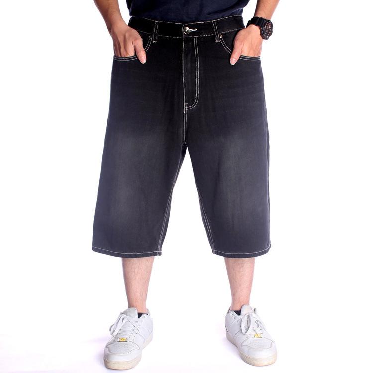 デニムパンツ メンズ ブラック 七分丈 クロップド丈 ルーズフィット ゆったり ヒップホップ ストリート カジュアル スケートボード ウォッシュ加工 ダメージ加工 コットン