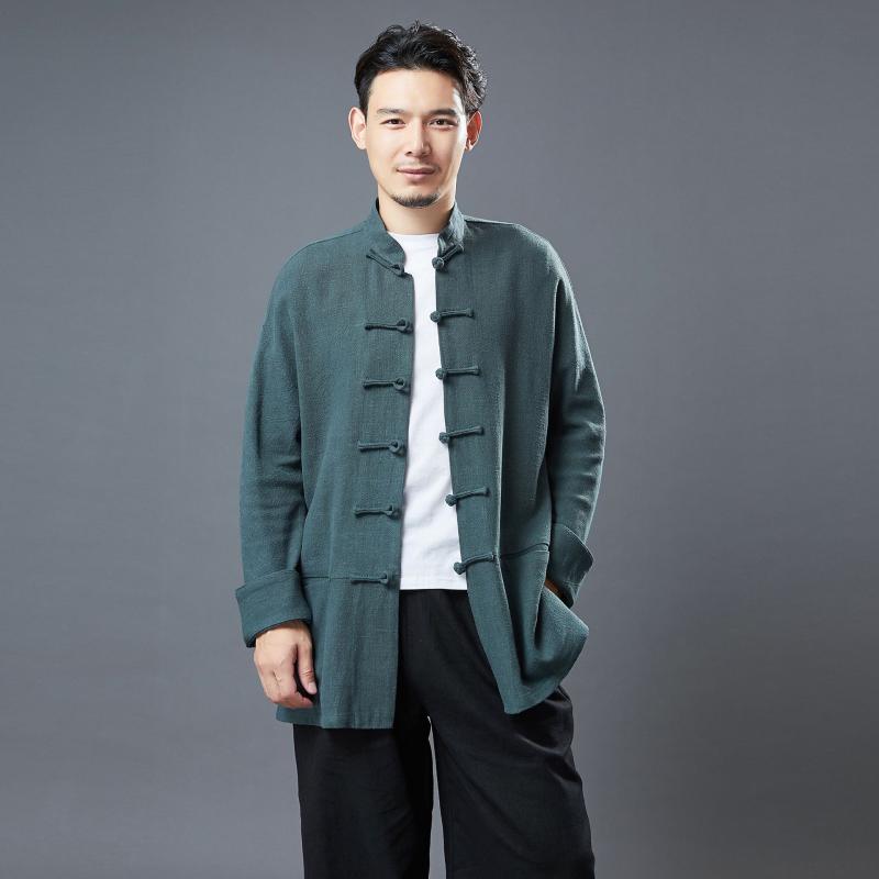ジャケット メンズ アウター 羽織 秋冬 ラミー麻 中国風 漢服風 ゆったり カジュアル 立ち襟 チャイナボタン 前開きシャツ 麻素材 ブラック ベージュ ダークグリーン 普段使い