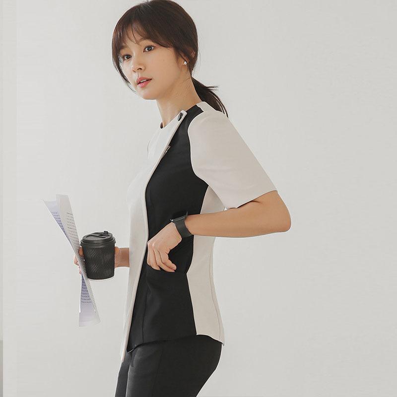 事務服 レディース 制服 セットアップ 美容師 エステティシャン ネイリスト 受付 施術 ユニフォーム 韓国風 美容クリニック スパ サロン 竹炭繊維 杏色 ブラック