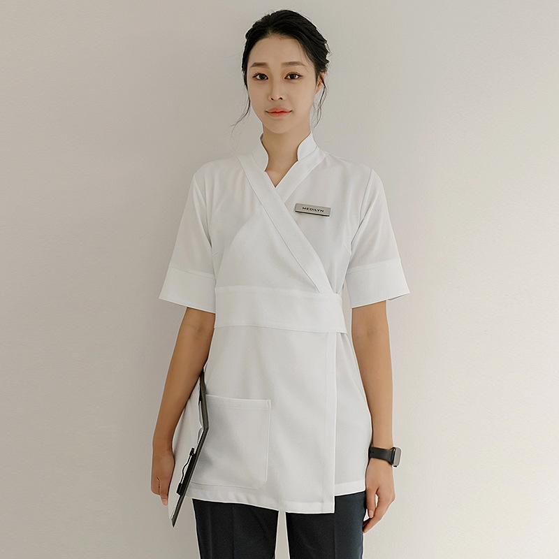 ユニフォーム レディース 美容師 エステティシャン セラピスト 施術着 上品 高級感 スタイリッシュ 春夏 吸湿速乾 セットアップ ポリエステル