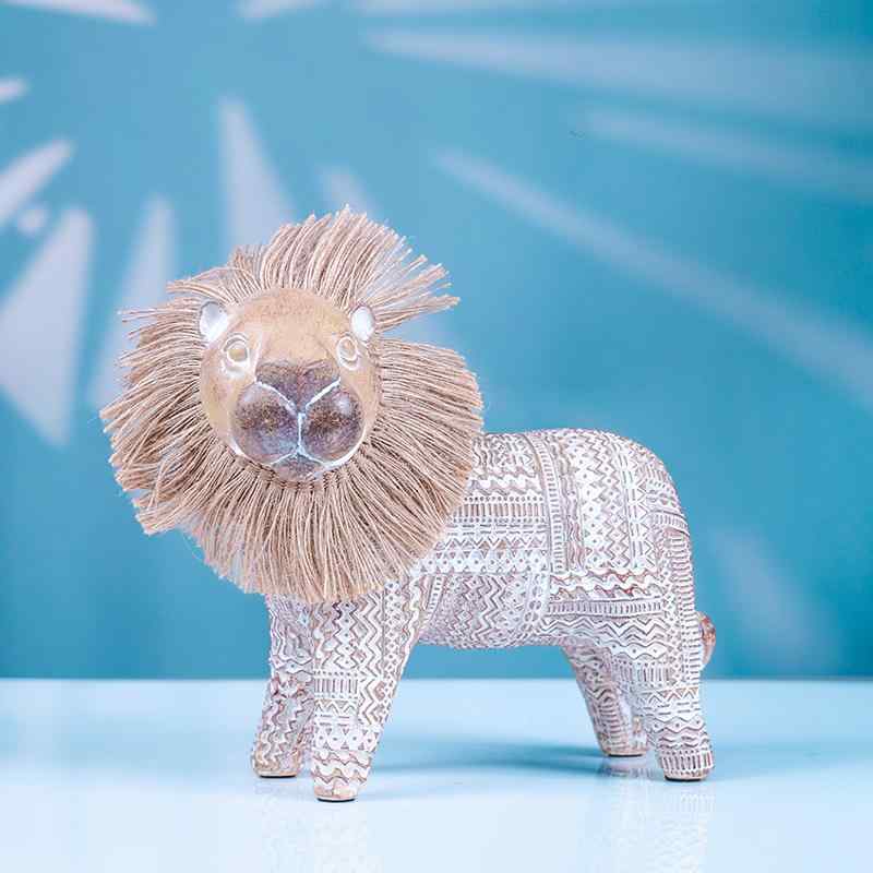 置物 ライオン 動物 オブジェ 麻調 合成樹脂製 ハンドメイド かわいい ヨーロピアン 北欧風 オフィス デスク 卓上 インテリア 装飾