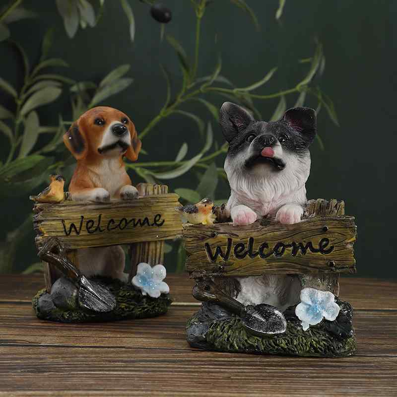 ガーデンオーナメント かわいい 子犬 ドッグ オブジェ リアルな 模造 樹脂製 アメリカン風 屋外 庭園 エクステリア 玄関 装飾 置物 お出迎え イエロー ブラック