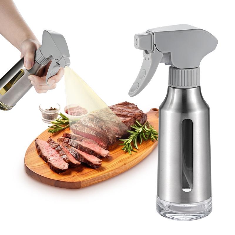 オイルスプレー 定量プッシュ式 噴霧器 ステンレス ガラス製 キッチン 調理 家庭用 食品グレード アウトドア キャンプ バーベキュー オイルボトル 油容器