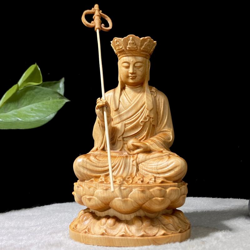 仏像 地蔵菩薩 崖柏木 無垢材 木彫り 置物 明清風 手彫り リビング インテリア 装飾 オブジェ 縁起物 工芸品 ギフト 磨き仕上げ