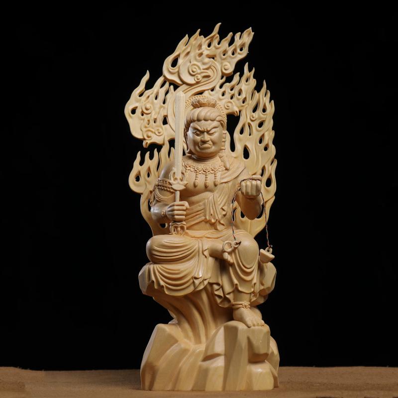 木彫り 仏像 不動明王 十二支 酉 守護神 檜 精密彫刻 開運 魔除け 厄除け 縁起物 新中式 インテリア 置物 オブジェ 供養 仏具