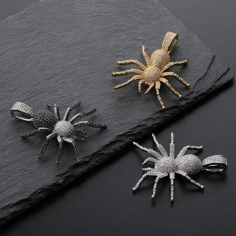 ネックレス メンズ ゴールド シルバー ブラック ツートーン 銅製 ジルコニア スパイダー ペンダント ヒップホップ ストリート ロック 個性的 アクセサリー ジュエリー