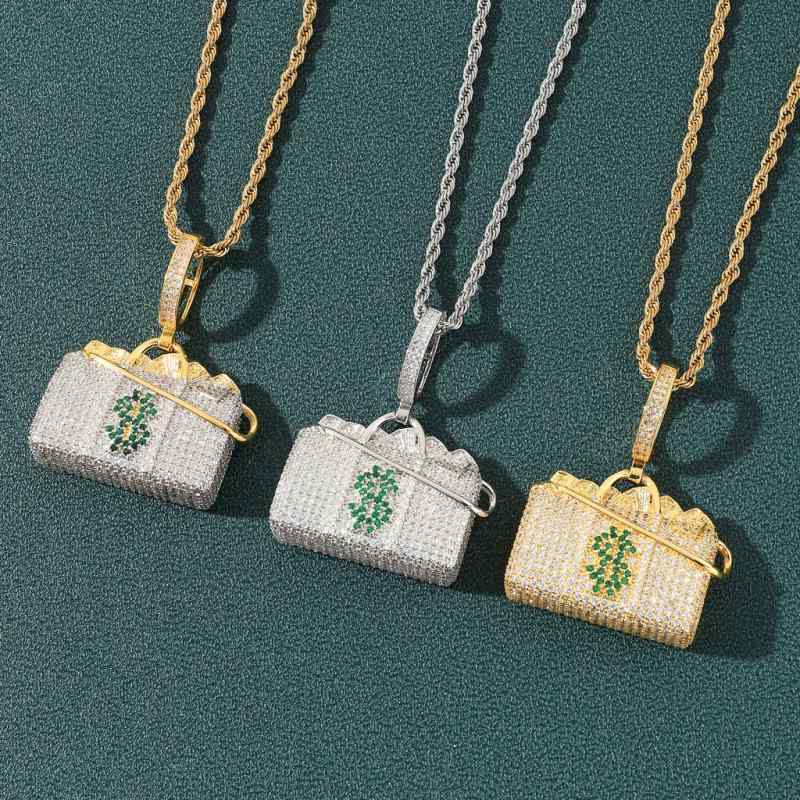 ネックレス メンズ ドルモチーフ マイクロパヴェ ジルコニア ヒップホップ ペンダント ストリート系 ゴールド シルバー 銅製 ステンレスチェーン