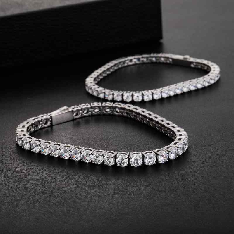 ブレスレット 男女兼用 ステンレス製 ジルコニア テニスブレスレット シルバーカラー 4mm 5mm キラキラ輝く 上品 高級感 細身 普段使い 腕輪