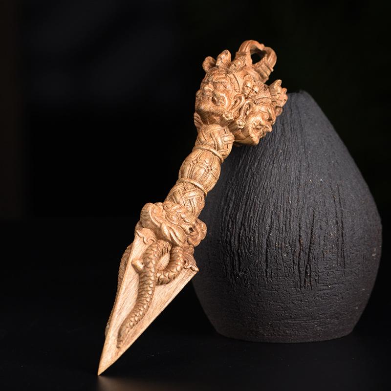 木彫り 金糸楠木 古材 金剛杵 新中華風 文玩 鑑賞品 置物 飾り オブジェ インテリア 手把物 掌サイズ デスク小物 工芸品