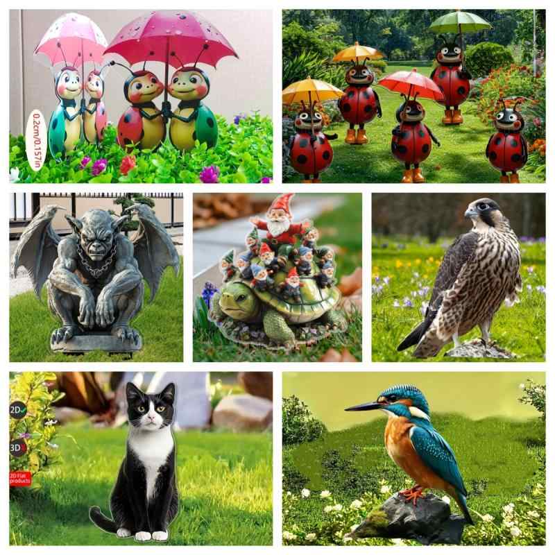 ガーデンピック 動物 鷹 てんとう虫 猫 アクリル製 平面デザイン 庭 玄関 花壇 鉢植え 屋外 イベント装飾 かわいい オブジェ 軽量 透明 耐久性