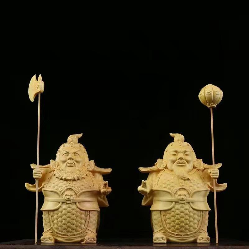 飾りつけ 黄楊木彫刻 ・蟻哈二将 働きかける門神 守護神 仏像 厄除け 魔除け 亭主持ち安全性のある 招福 ラッキーアイテム リビング 卓上 室内装飾 オブジェ 飾りつけ 彫り物 今めかしいチャイニーズ