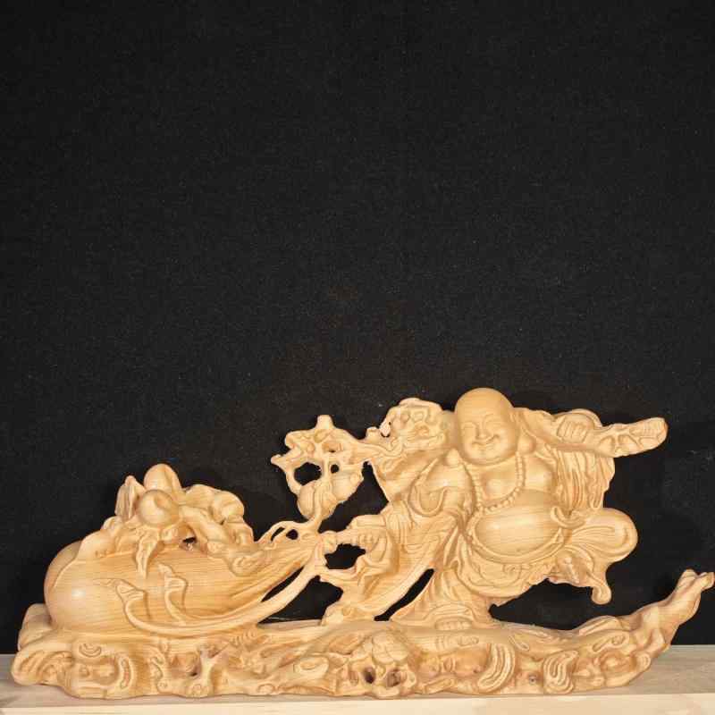 仏像 弥勒 布袋様 崖柏 木彫り 手彫り 無垢材 大型 高さ22cm 開運 縁起物 置物 オブジェ インテリア 工芸品 プレゼント