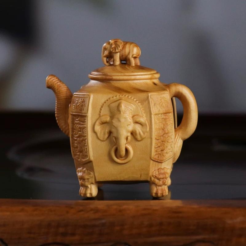 置物 黄楊木 ゾウ オブジェ 茶寵 無垢材 一体彫刻 デスク リビング装飾 中華風 インテリア雑貨 縁起物 手彫り 装飾品