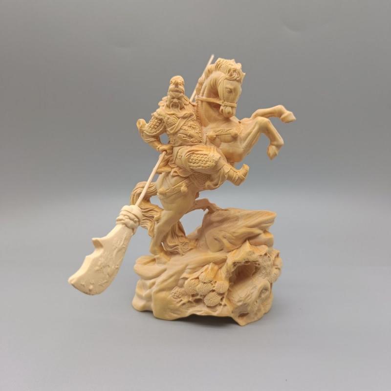置物 黄楊木 躍動馬 関羽像 武財神 無垢材 木彫り 彫刻 中華風 新中華風 リビング 居間 書斎 玄関 開運 商売繁盛 縁起物 高級感 インテリア 飾り物 オブジェ