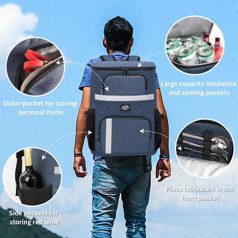 リュック 保冷バッグ クーラーボックス シンプル 大容量 ピクニック アウトドア レジャー 買い物 キャンプ 折りたたみ 携帯便利 オックスフォード生地 ブラック グレー カーキ ネイビー 保温
