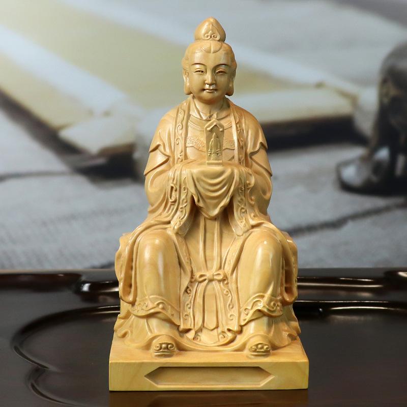 像 黄楊木彫り 泰山聖母 碧霞元君 天然木 細工 精巧 彫像 置物 インテリア 飾り 風水 開運 厄除け 縁起物 工芸品 美術品 オブジェ
