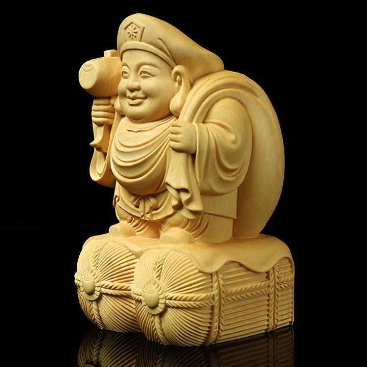 置物 黄楊木彫り 大黒天 七福神 財神 仏像 福の神 金運 商売繁盛 縁起物 開運 木製 フィギュア インテリア オブジェ 飾り 掌サイズ ミニ コンパクト 玄関 リビング 書斎 デスク 卓上 和風 高級感 ギフト プレゼント