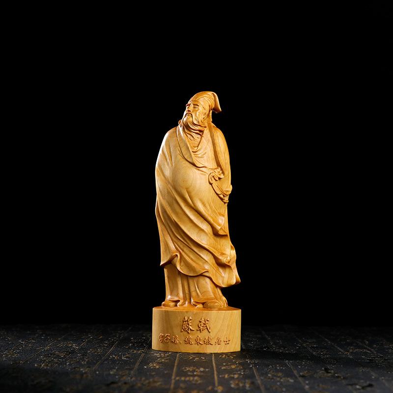 木彫り 蘇軾像 柘植 置物 掌サイズ 高級感 木製 工芸品 リビング インテリア 書斎 オフィス 卓上 モダン おしゃれ ビジネスギフト 贈答品 縁起物｜花りぼん