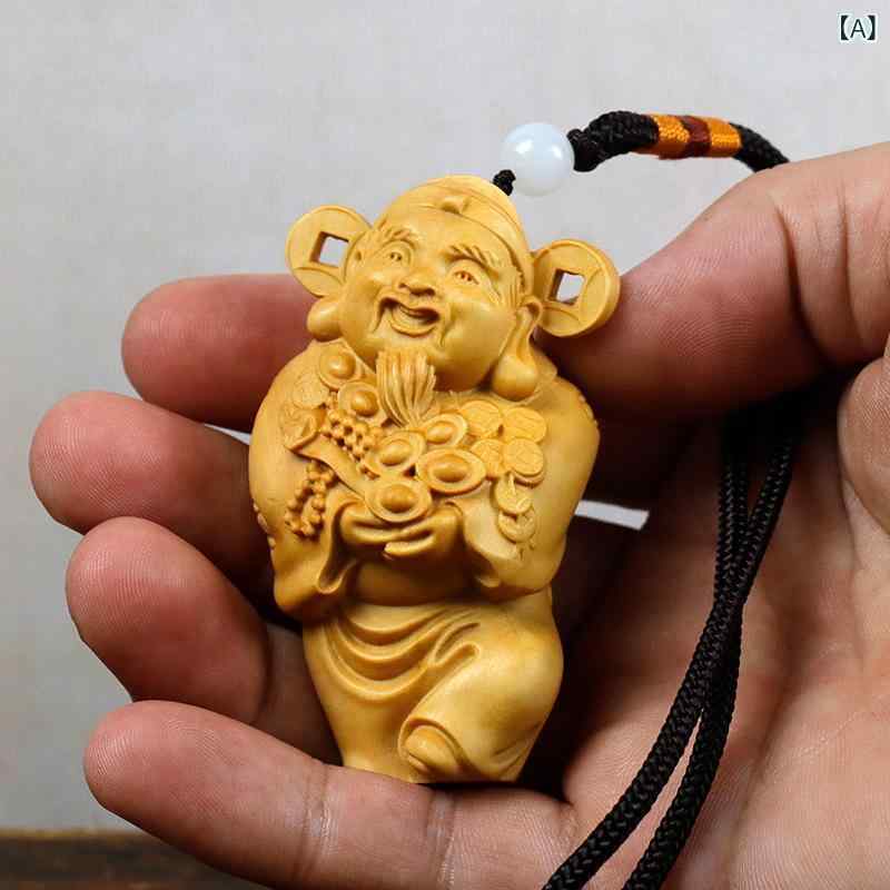 置物 ツゲの木 木製 彫刻 財神様 金運 ラッキーアイテム 手のひらサイズ 開運グッズ 車用 室内装飾 インテリア アジアン 飾り 工芸品 コレクション 縁起物