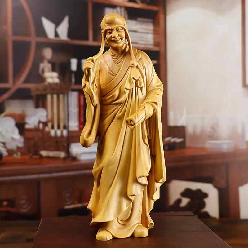 木製置物 長眉羅漢 柘植 木彫り 仏像 仏教美術 インテリア オブジェ 書斎 リビング 和室 玄関飾り 茶室 中国風 工芸品 精巧な細工 立体彫刻 縁起物 掌サイズ コレクション｜花りぼん