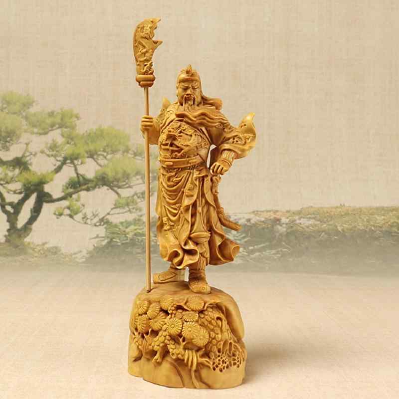 置物 ツゲ材 木製 木彫り 彫刻 武神 関羽 立像 刀持ち 開運 金運 商売繁盛 縁起物 風水 インテリア デスク リビング オフィス ギフト 8,494円