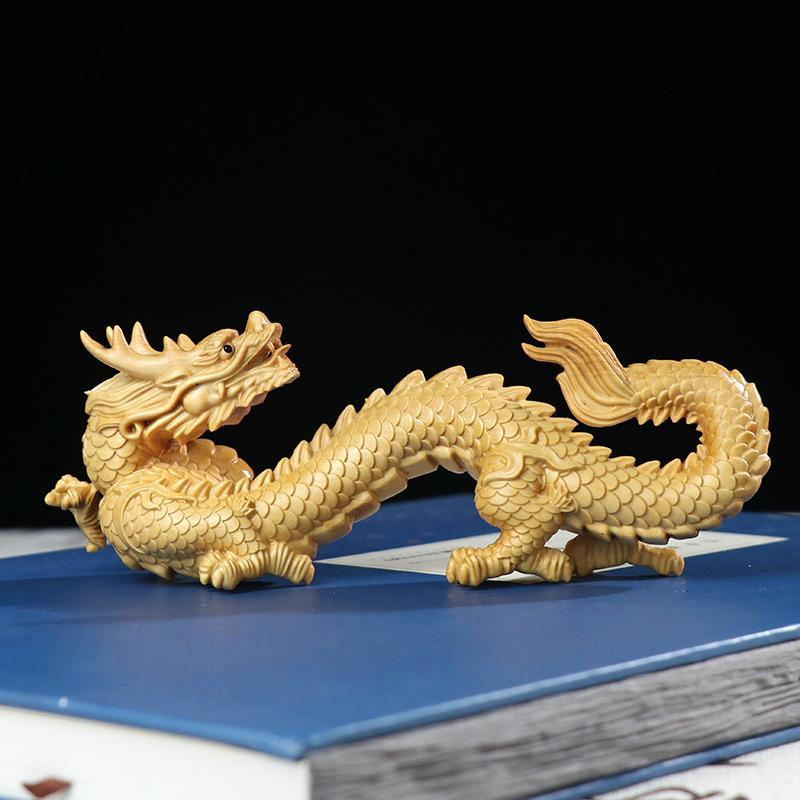 木彫り 昇り龍 辰年 干支守護神 ツゲ材 白檀 手彫り 開運 招福 縁起物 吉祥物 中国風 文玩 卓上 インテリア オブジェ 鑑賞品