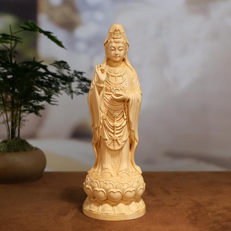 仏像 南海観音菩薩 黄楊木彫り ツゲ製 観音様 立ち像 木製置物 オブジェ インテリア 厄除け 開運 縁起物 飾り 6,304円