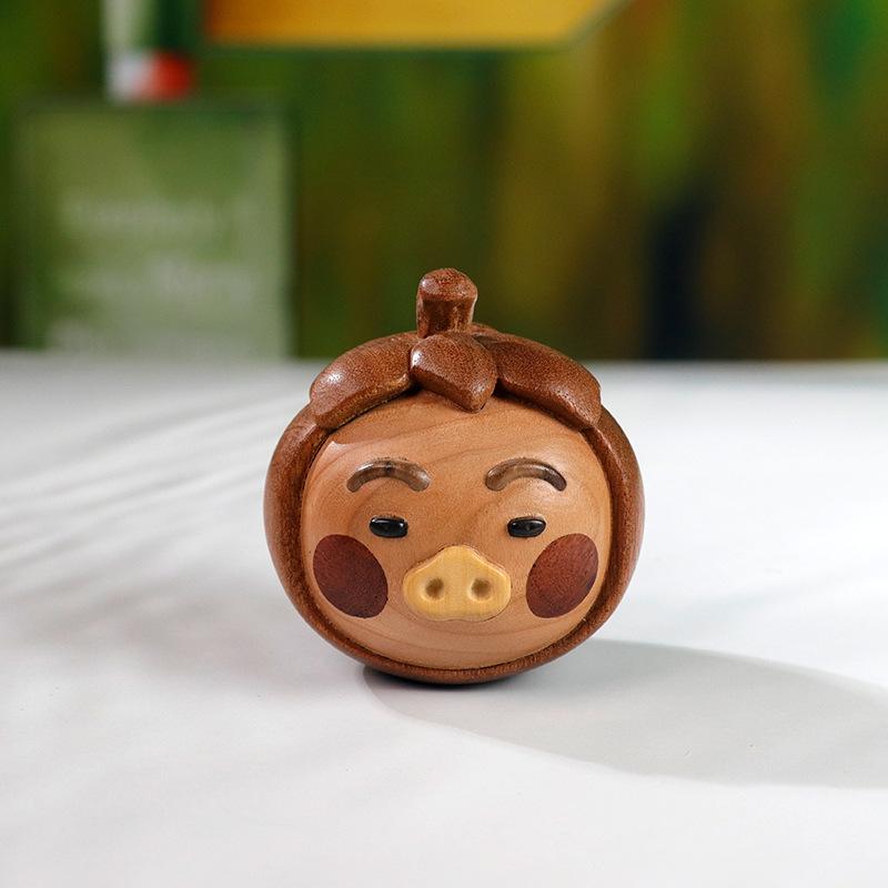 木製置物 レディース 豚 柿 花梨木 木彫り デスク オフィス インテリア 装飾 かわいい ユニーク モダンチャイニーズ 動物モチーフ 縁起物 オブジェ ギフト