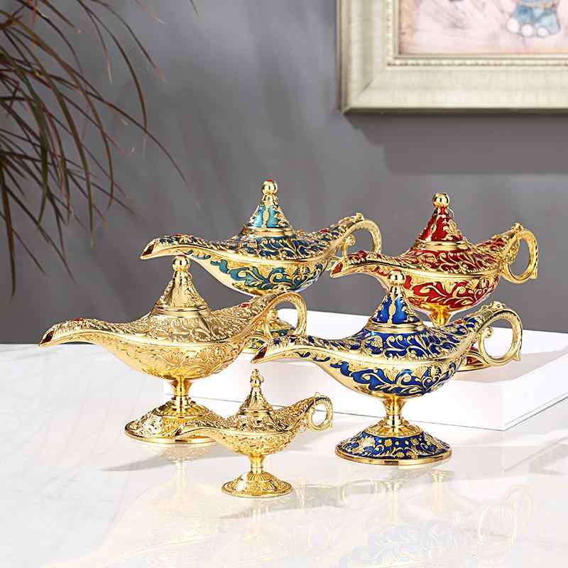 置物 アラジン ランプ 欧風 レトロ アンティーク調 金属製 インテリア オブジェ 飾り 雑貨 魔法のランプ 香炉 アロマポット 金色 青銅色
