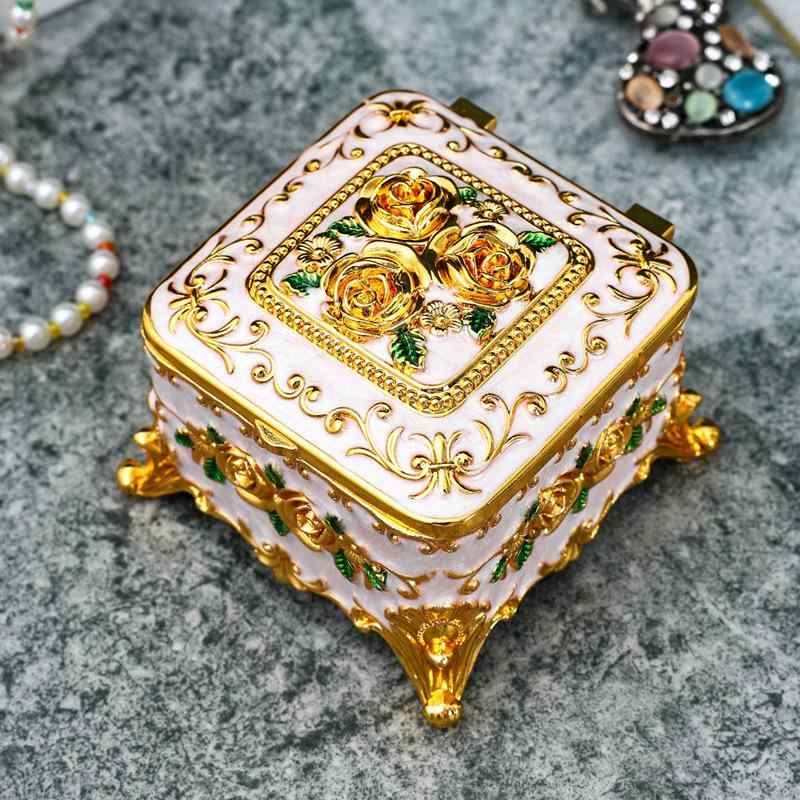 宝飾品ボックス席 ヨーロピアン 金属元素製 染めつける絵後ばらい ゴールド 花柄 真四角 付属物容れもの 御前上等感 細かく 首飾り ピアス イヤリング 納める 身寄り用 華燭の典 華燭の典 卓上飾りつけ 室内装飾