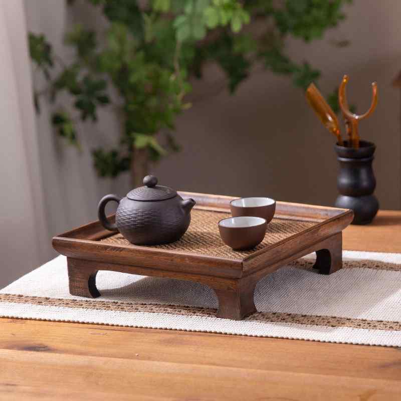 茶盤 木製 長方形 家庭用 上品 レトロ ヴィンテージ アンティーク ティータイム ティーカップ用 乾泡 湯沸かし用 お盆 トレイ