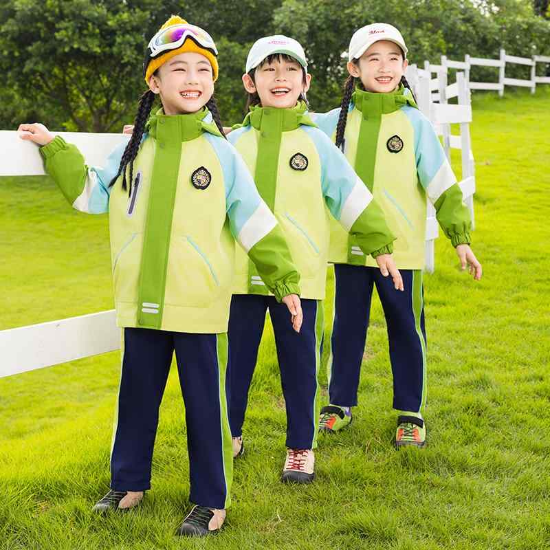 スクールウェア キッズ 男女兼用 小学生 幼稚園 秋冬 三点セット 防寒 防風 ウインドブレーカー ジャケット 通学 普段使い ポリエステル フード付き ジップアップ カジュアル スポーツ