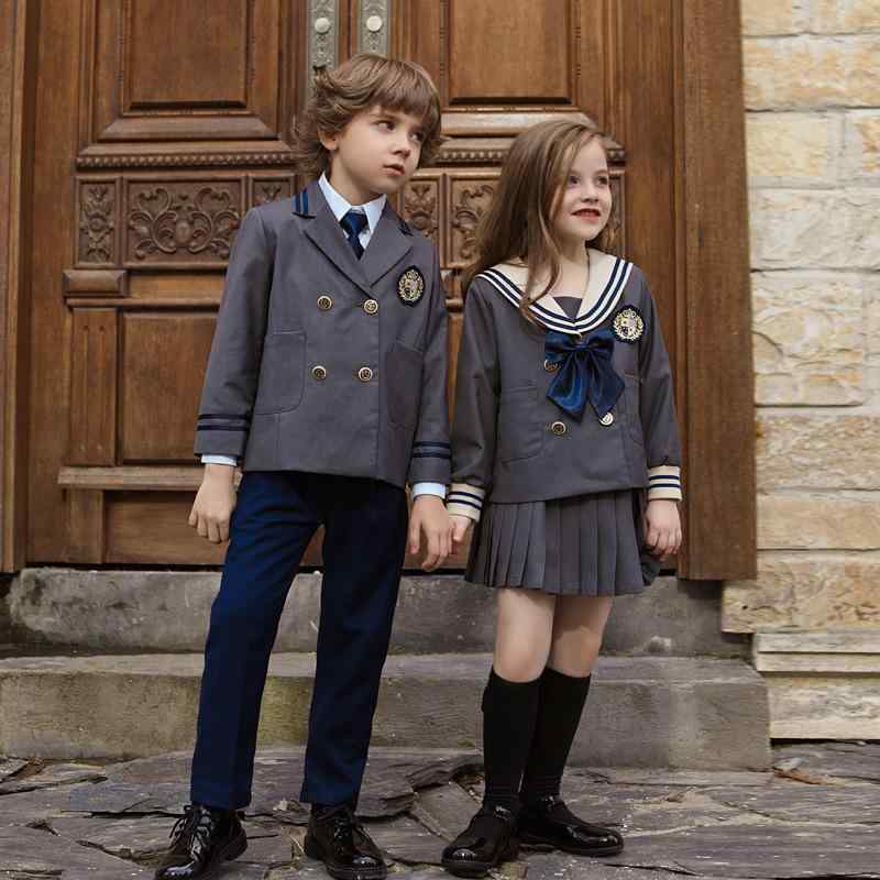 校服 小学生 男の子 女の子 子供 キッズ 男女兼用 制服 スーツ ジャケット セットアップ イギリス風 ダブルボタン フォーマル 礼服 入学式 卒業式 発表会 団体服 綿 春秋