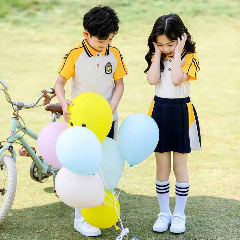 校服 キッズ ジュニア 男女兼用 男の子 女の子 小学生 幼稚園 半袖 スカート セットアップ 春夏 スクール 学院風 制服 綿 コットン 卒業式 入学式 発表会 通学 通園 フォーマル